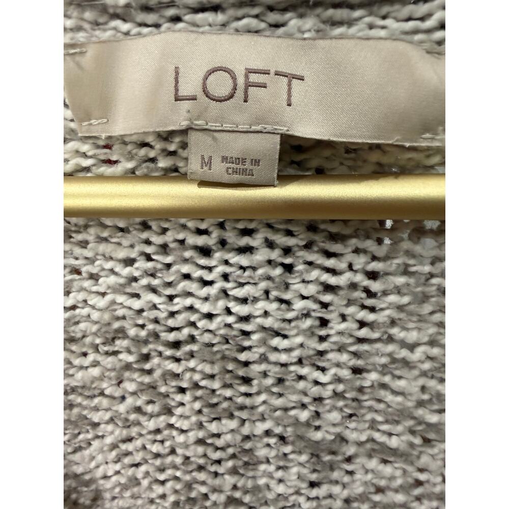 LOFT Brown White Marled Boucle Knit V-Neck Sweater M Relaxed Fit 469417 - Picture 5 of 7